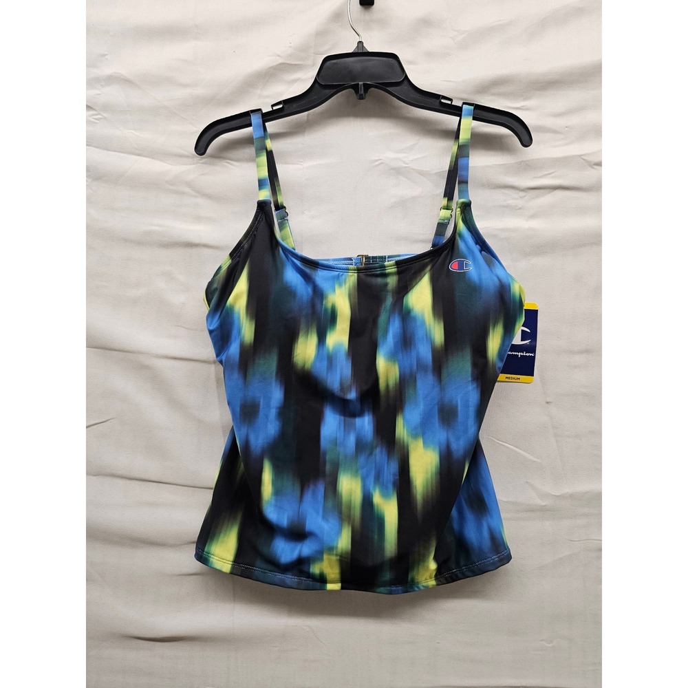 Champion Womens Tie‎ Dye Tankini Swim Top Blue Polyester Blend Athletic Size M